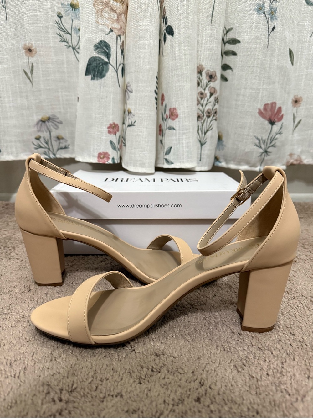 Dream Pairs Beige Ankle Strap Block Heel Sandals